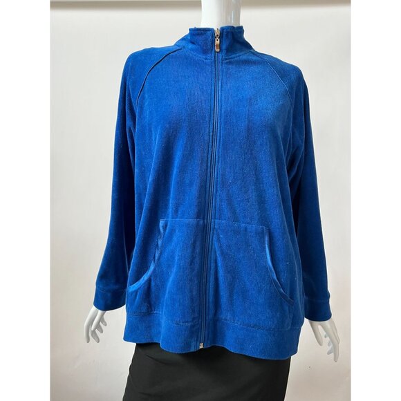 Allison Daley Petite Womens Blue Full-Zip Jacket With Pockets PM/M Cotton & Poly - Picture 7 of 16
